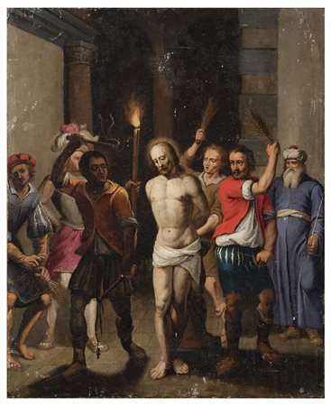 PITTORE ITALIANO XVII SECOLO, Cristo alla colonna, Olio su rame cm 43, 5 x 35