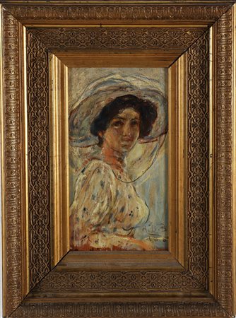 DALL'OCA BIANCA ANGELO (1858 - 1942) Ritratto di donna in bianco. Olio su...