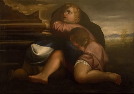 Padovanino, Due putti in un paesaggio con rovine, 1630 ca. Olio su tela, 75 x...