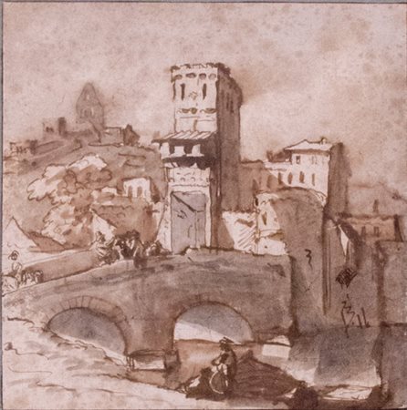 Claude Lorrain (attr.), Capriccio con l’isola Tiberina, 1635-1640 ca. Disegno...