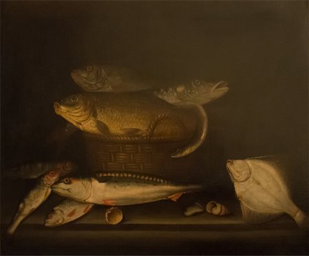 Alexander Andrienssen, metà XVII secolo Natura morta con pesci. Olio su tela,...