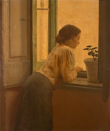 Giuseppe Ar ( Lucera 1898 – Napoli 1956 ), L’attesa. Olio su tela di cm 66 x...