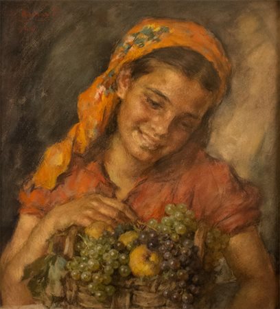 Luigi Amato (Spezzano Albanese 1898 – Roma 1961), Fanciulla con uva. Pastello...