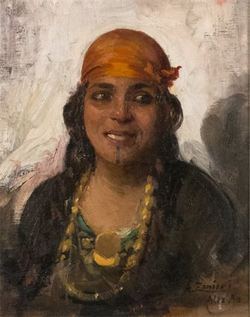 Arturo Zanieri ( Firenze 1870 – Maccagno 1955), Donna orientale. Olio su tela...
