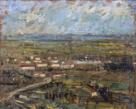 SERGIO SCATIZZI (1918-2009) Panorama in Val di Nievole, 1947 Olio su tavolacm...