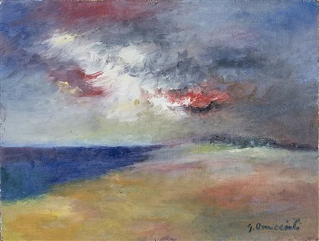 GIOVANNI OMICCIOLI (1901-1975) Nuvola rossa sul mare Olio su tela intavolata...