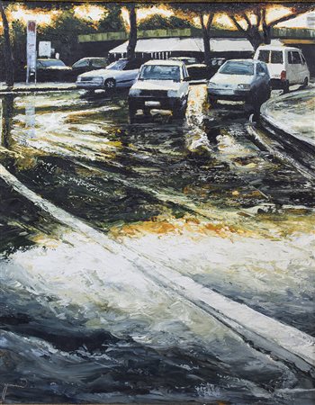 DAVIDE FRISONI (1965) Luce d'asfalto Olio su tela cm 100x80 Firma al fronte...
