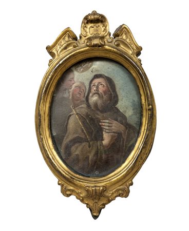 PITTORE ITALIANO DEL SETTECENTO San Francesco di Paola Olio su rame ovale cm...