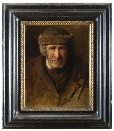 PITTORE RUSSO XIX SECOLO Ritratto di uomo con colbacco Olio su tela cm 50 x...