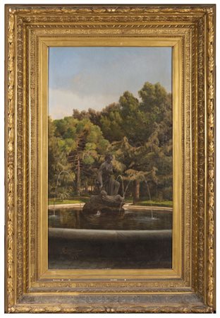 ONORATO CARLANDI Roma 1848 - 1939 Villa Borghese Roma 1910 circa Olio su tela...