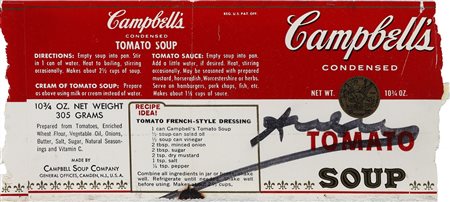WARHOL ANDY (1928 - 1987) Etichetta Campbell Tomato Soup. . 1970. Pennarello...