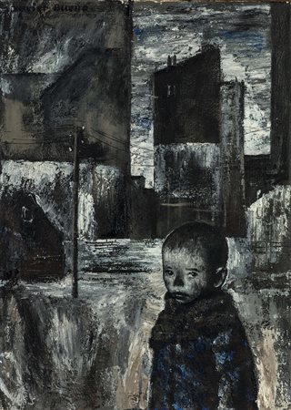 Xavier Bueno (1915-1979), Ragazzo di periferia, 1958, olio su tela, cm 70x50...