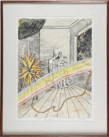 DE CHIRICO GIORGIO (1888 - 1978) L'arcobaleno. Litografia ritoccata a mano....