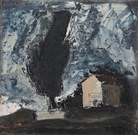 SIRONI MARIO (1885 - 1961) Paesaggio con albero e casa. Olio su tela . Cm...