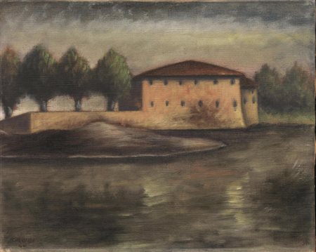 OTTONE ROSAI(Firenze 1895 - Ivrea 1957)Casa sul lagoolio su tela, cm...