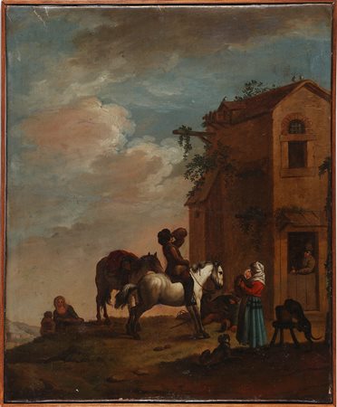 WOUVERMAN PHILIPPE (1619 - 1668) Ambiente di. Uomo a cavallo presso una...