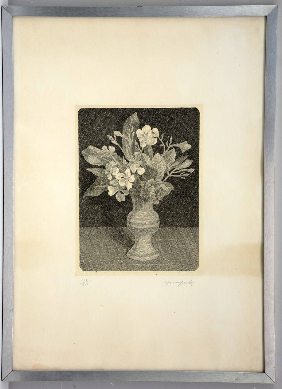 "Vaso con fiori" acquaforte firmata e numerata in basso. In