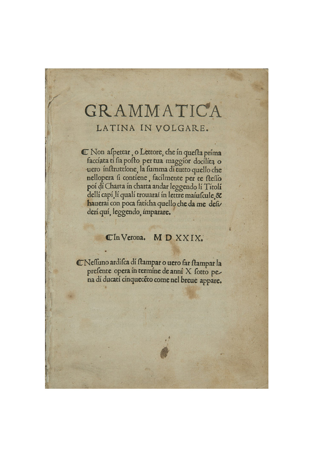 DONATO, Bernardino (XV sec.) - Grammatica latina in volgare. Verona:  Nicolini, IL PONTE