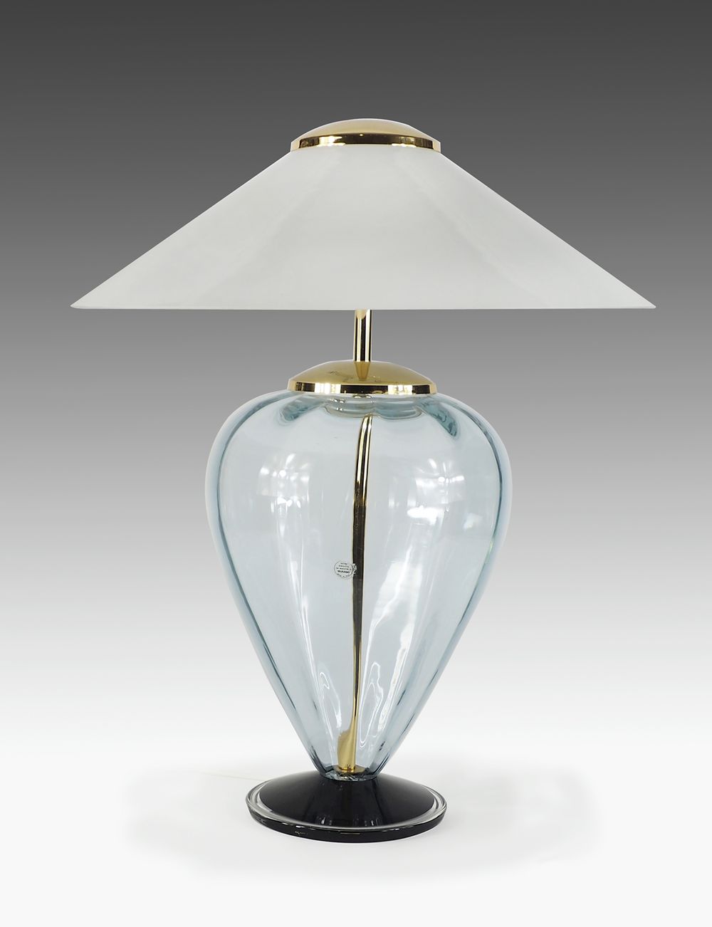 Grande lampada da tavolo in vetro di Murano trasparente con paralume  lattimo., Stadion