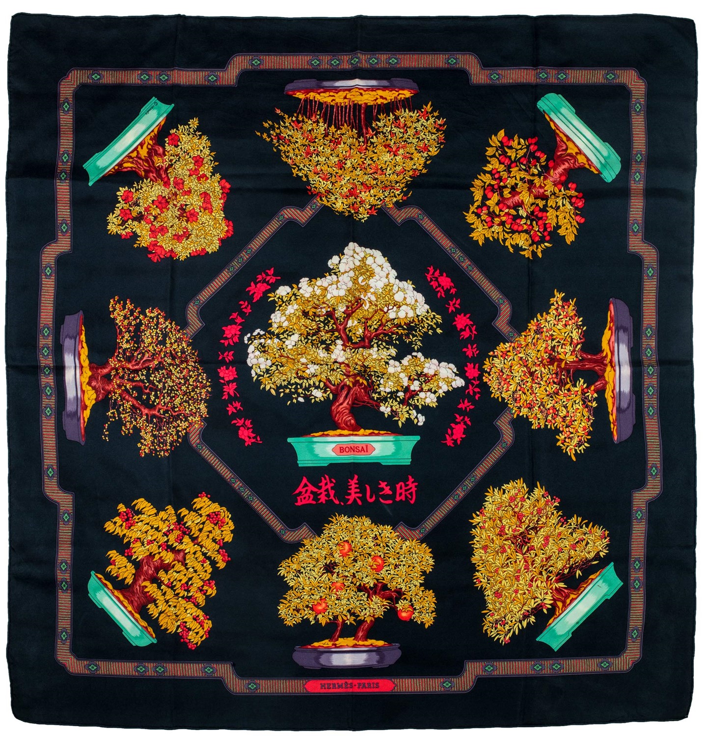 Hermès - Les Beaux Jours des Bonsai silk twill scarf, 1991 | Finarte