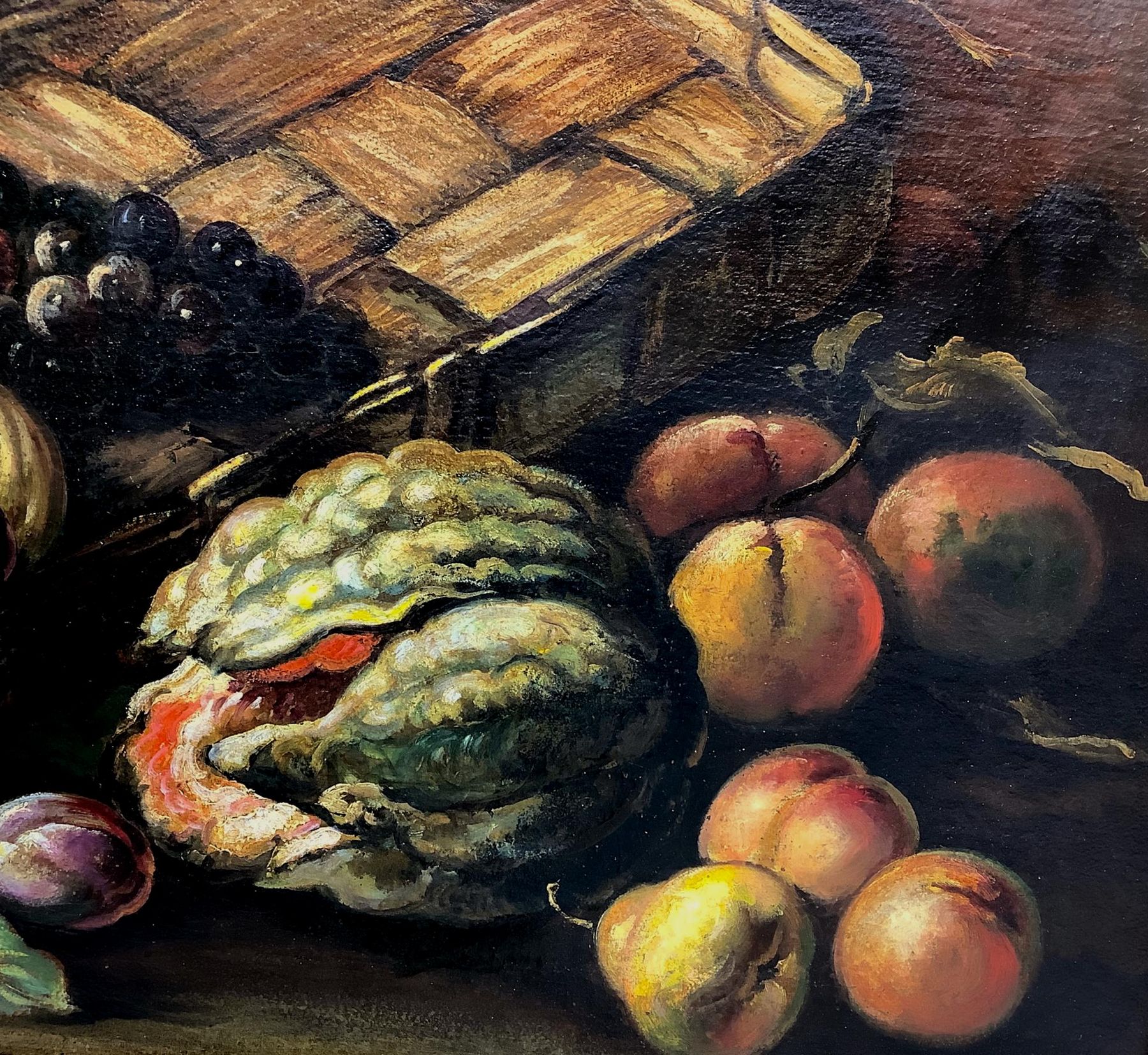 Olio su tela raffigurante natura morta con frutta, XIX secolo. Cm 70x100. In... Art La Rosa