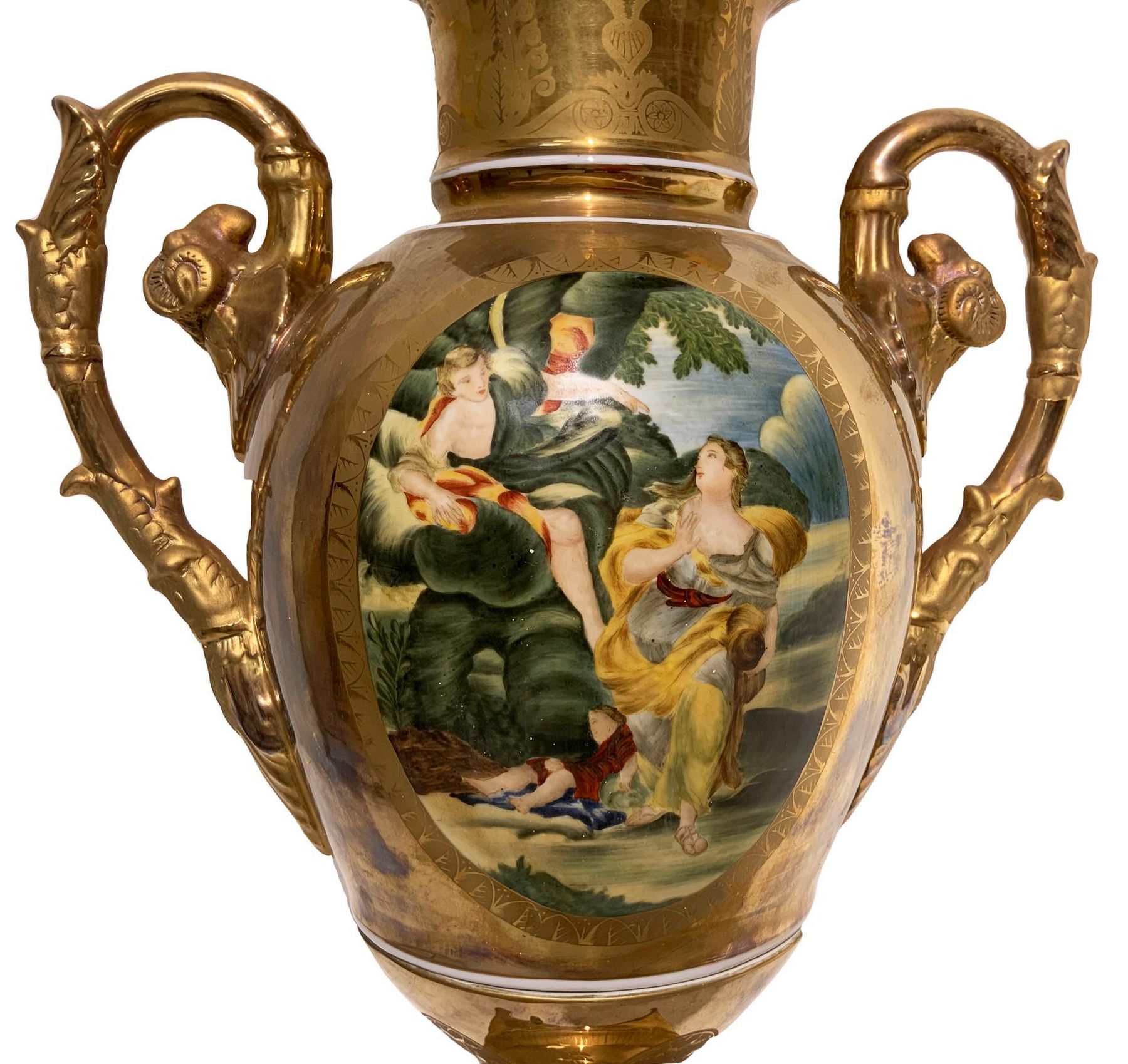 Vaso dorato con disegno frontale entro riserva ovale, Impero XIX secolo., Art La Rosa Casa d'Aste