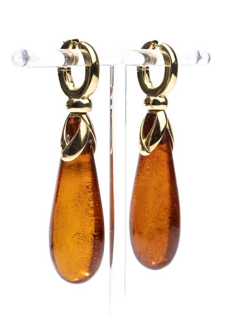 Artisana Orecchini Pendenti In Ambra Baltica Con Argento Sterling 925 Placcato Oro - Lunghezza 3,2 Cm