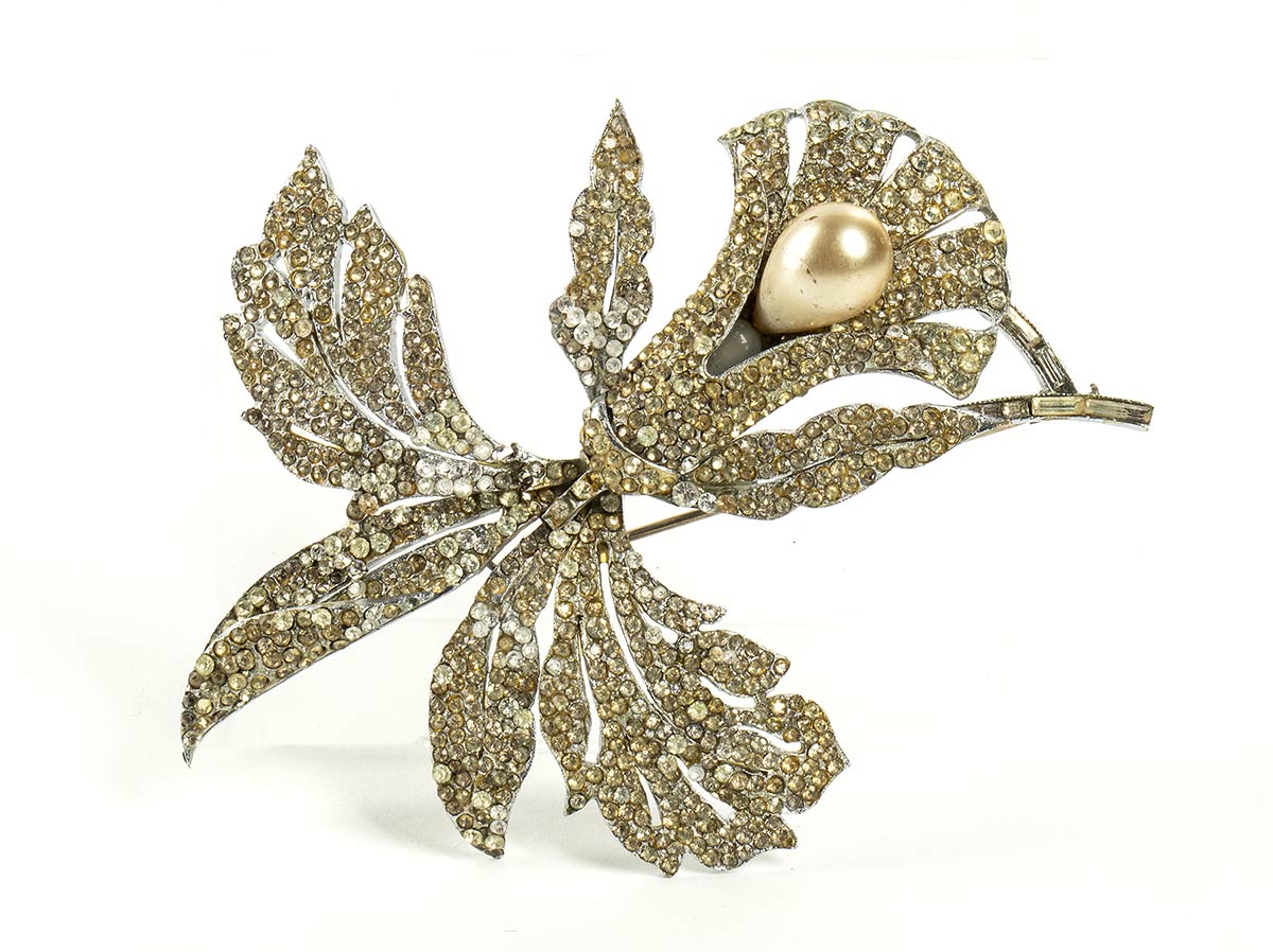 Spilla Vintage A Spilla Di Sicurezza Con Cuore Di Cristallo, Fiore E Nappa - Finitura Argento Antico