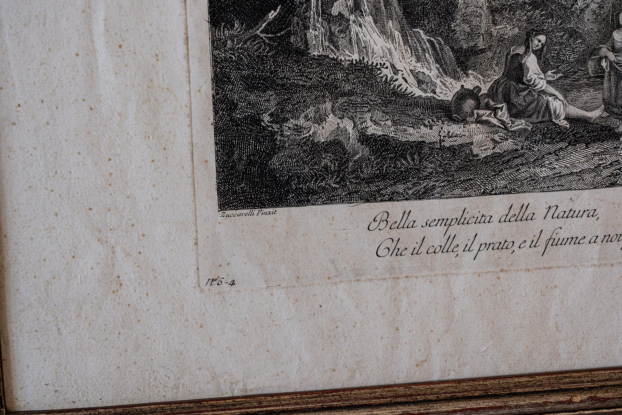 Antica incisione da un dipinto di Francesco Zuccarelli Guidoriccio