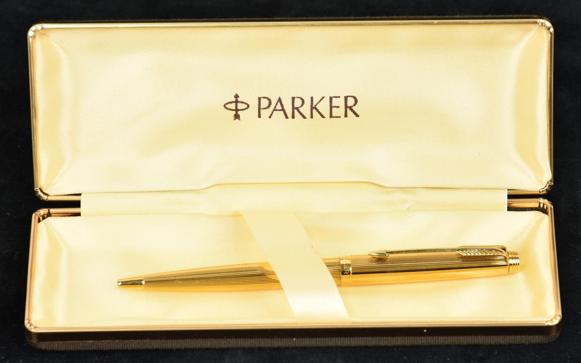 PENNA A SFERA PARKER penna a sfera Parker placcata oro, completa di  custodia, Livebid
