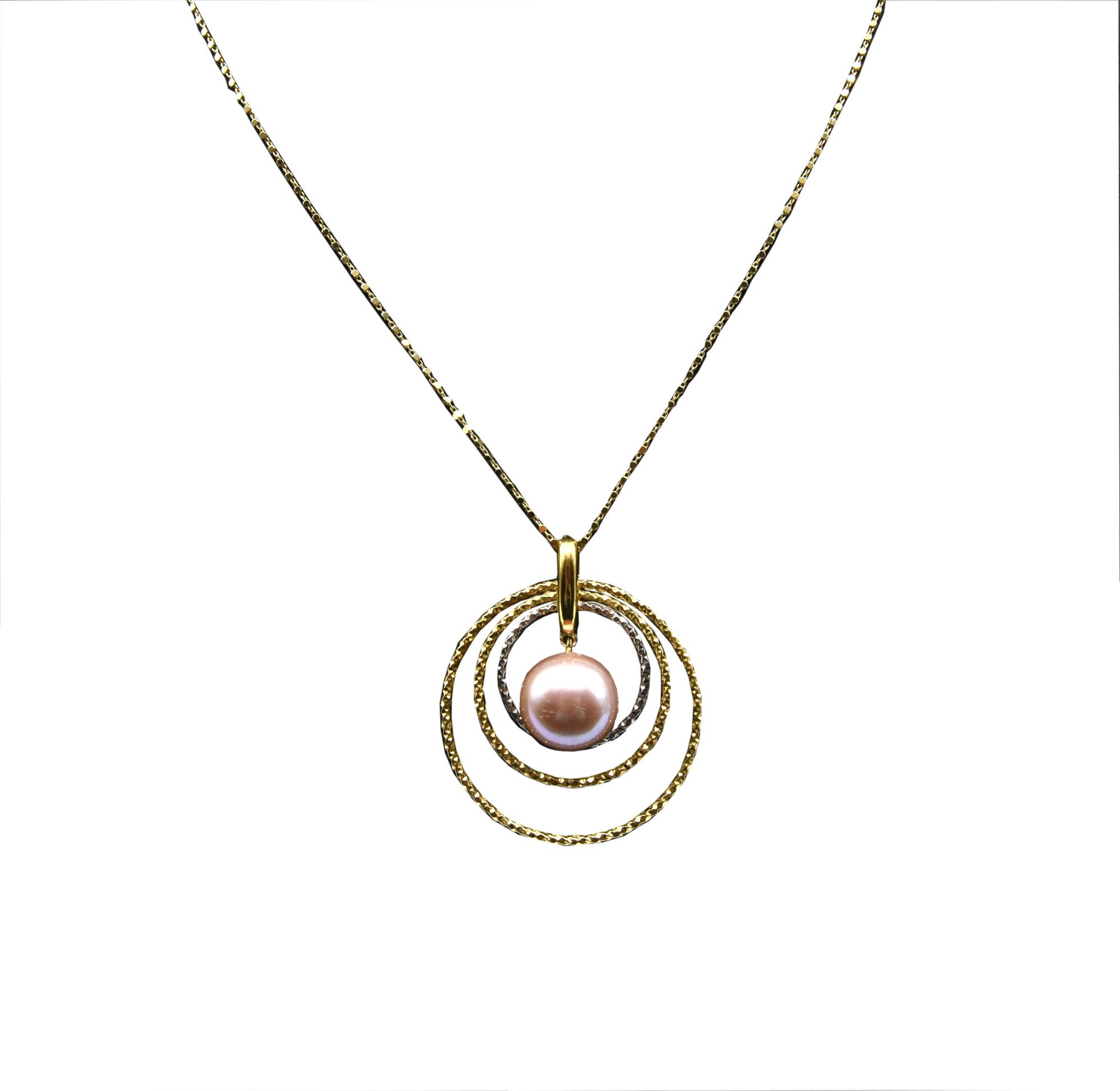 Collana Donna Miore Oro Giallo 9Kt 375 – Tre Cerchi E Piastrine Lucide, Catenina 40/42 Cm, Made In Italy, Anallergica