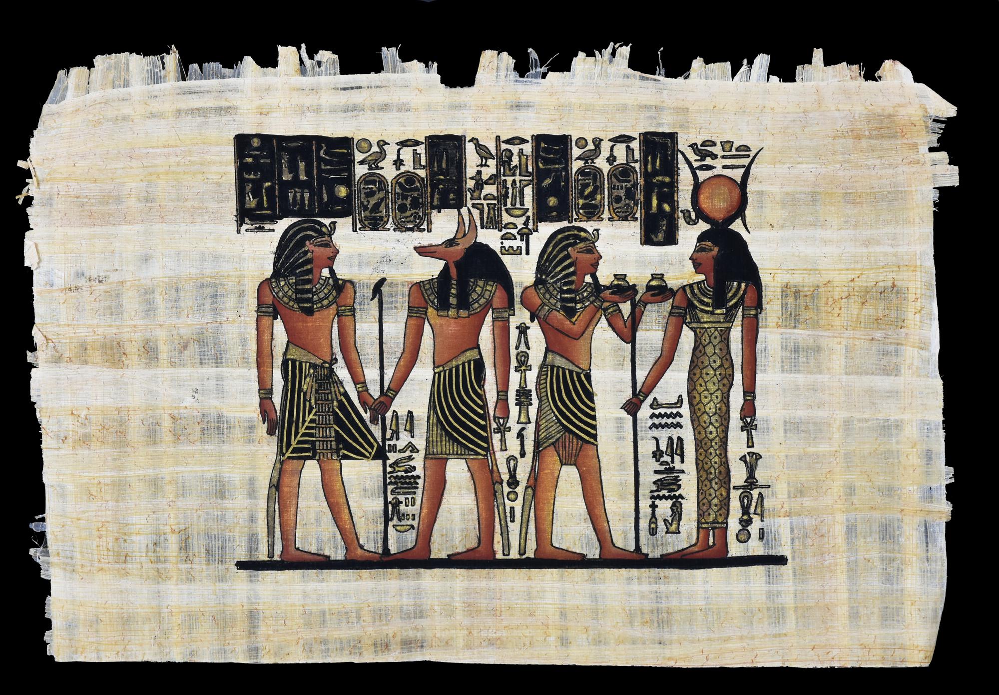 PAPIRO EGIZIANO tecnica mista su papiro, cm 23x33 Certificato di  provenienza, Livebid