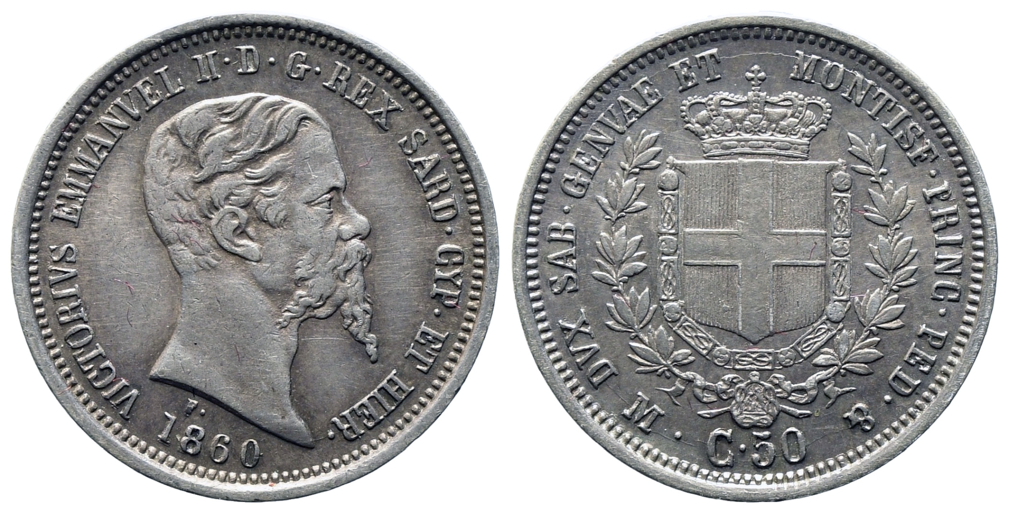 REGNO DI SARDEGNA. Vittorio Emanuele II (18491861). 50 centesimi 1860