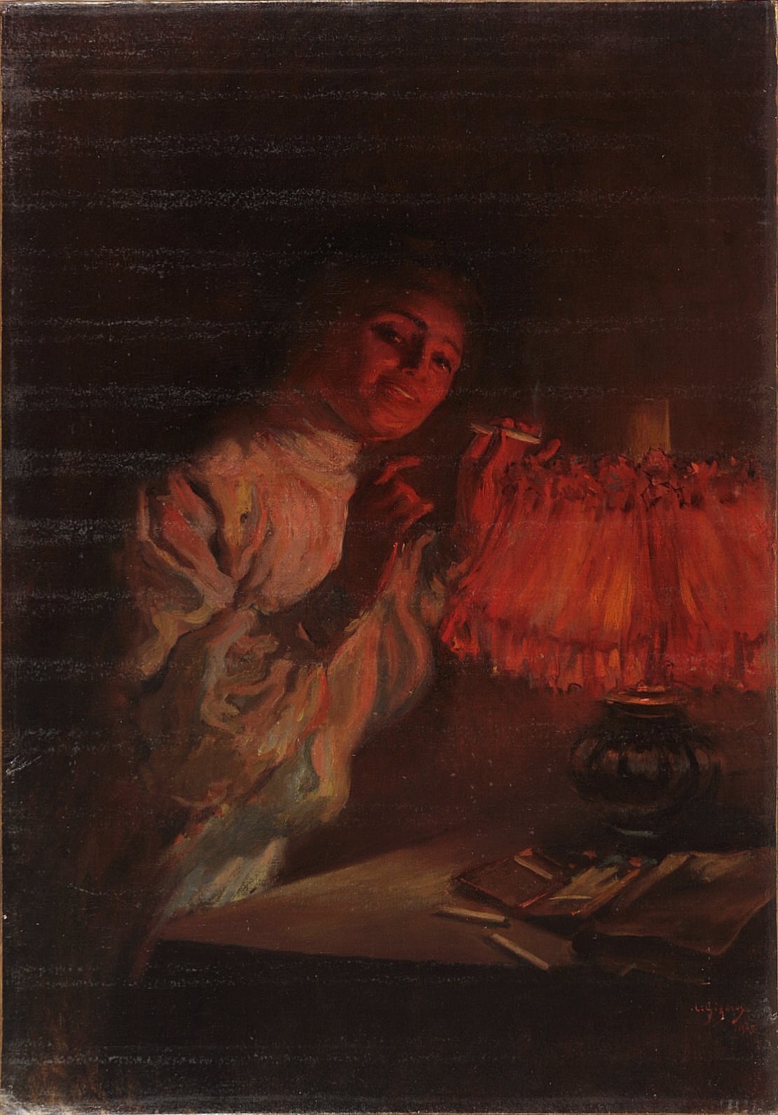 Lorenzo Gignous (1862-1958) La fumatrice, 1905 Olio su tela cm 85x60 Firma  in, Artesegno Casa d'Aste