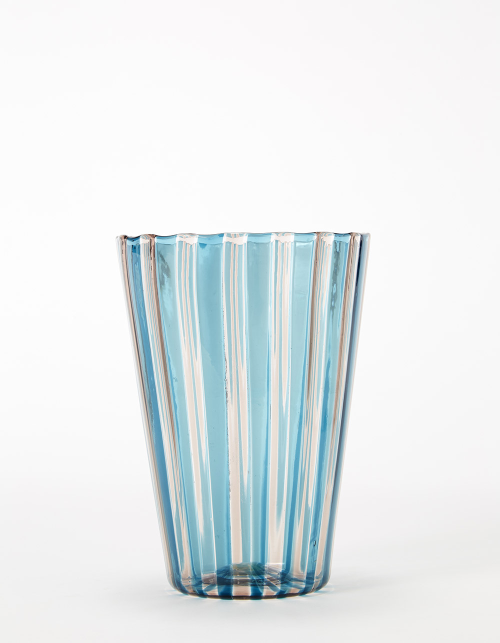 Venini, Murano Vaso a canne alternate rosso e zaffiro a sezione circolare e... IL PONTE