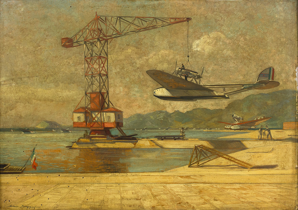 MARIO BROGGI Idroscalo di Orbetello, 1933 Italo Balbo alla gru Olio