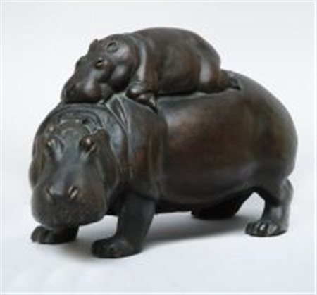 Tofanari Sirio Firenze 1886 1969 "Ippopotami" scultura in bronzo (cm 18x31)...