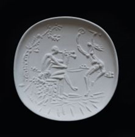 Picasso Pablo Malaga 1881 Mougins 1973 "Jouer de diable et faune" piatto in...