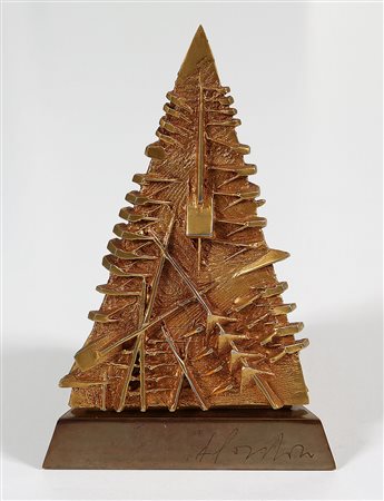 ARNALDO POMODORO 1926 Piramide, 1986 Scultura in bronzo dorato, cm. 15 x 9,5...