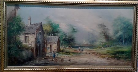 Athos Brioschi "La fattoria" - Olio su tela - cm 60x120 - Firma autografa...