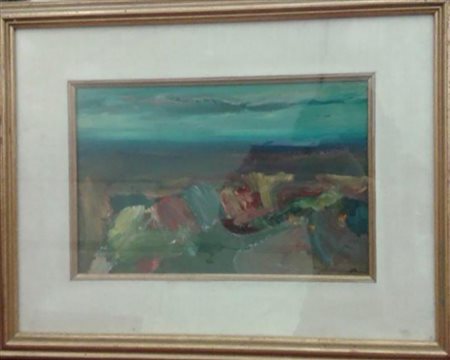 Adriano Tuninetto " Paesaggio in Val Sesia" - 1960 ca.- Olio su cartone - cm...