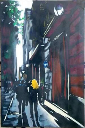 Maribel Moreno "Carrer Dels Tallers 1, Barcellona" - Acrilico su tela - 60x40...