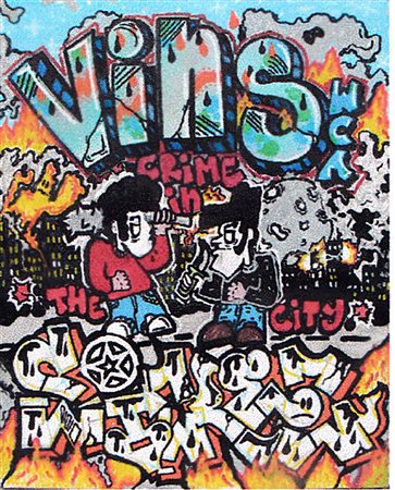 SIKO1 e VINS "Crime in the City" - 2011 - Tecnica mista su tela - cm 40x50 -...