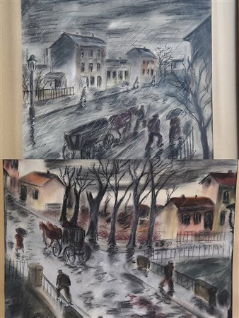 Lotti vari, n. 2 opere : G.H, "Paesaggi urbani", pastello acquarellato su...