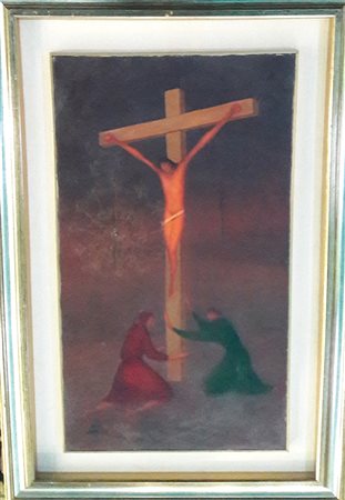 Silvio Fedele "Crocifissione" - 1977 - Olio su tela - cm 80x45 - Autentica e...