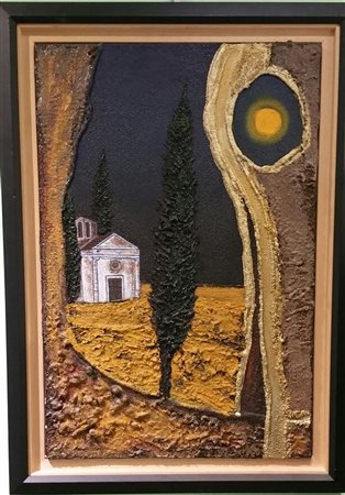 Mario Paschetta "Notturno d'arato"- 1996 - Olio e sabbia su tela - cm 40x60...