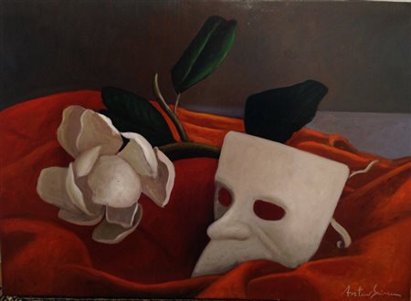 Antonio Sciacca "Maschera e rosa" - Olio su tela - cm 50x70- Firma...