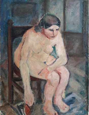 Albino Galvano "Nudo seduto" - 1935- Olio su tela applicato su tavola - cm...