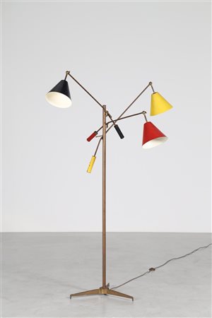 LELII ANGELO Lampada da terra a tre luci orientabili in ottone e metallo...