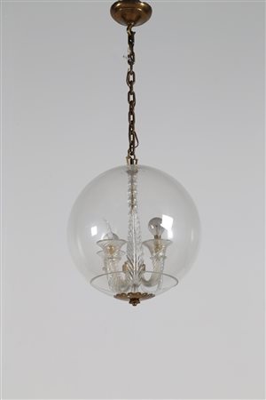 BUZZI TOMASO (1900 - 1981) Lampada a sospensione in ottone, cristallo...